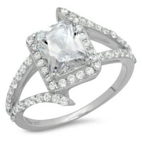 2.1 ct smaragd vágott tiszta moissanite 18K fehér arany évforduló eljegyzési halo gyűrű mérete 3.5