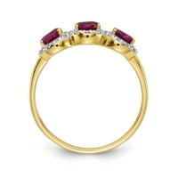 Primal arany karátos sárga arany kompozit Rubin és gyémánt 3-kő gyűrű