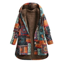 symoid Női kabátok & kabátok kapucnival-Téli meleg felsőruházat nyomtatott kapucnis zsebek Vintage túlméretes kabátok