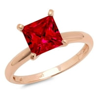 3.0 ct hercegnő vágott piros szimulált Ruby 14k rózsaszín rózsa arany gravírozás nyilatkozat évforduló eljegyzés esküvői