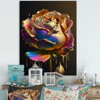 Designart Rainbow Peony Liquid Gold Drips Hyper I Canvas Wall Art
