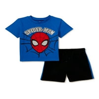 Spider-Man kisfiú és kisgyermek fiú póló és rövidnadrág-készlet, 2 darab, 12m-4t