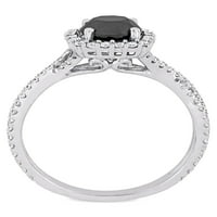 1- Carat T.W. Fekete -fehér gyémánt 14K fehér arany eljegyzési gyűrű