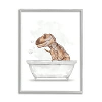 Stupell Industries t-Re dinoszaurusz pezsgőfürdőben fehér barna szürke keretes fali művészet, 20, ziwei li tervezés