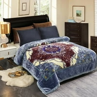Gyapjú ágy takaró királynő, rétegű puha meleg plüss takaró, kék virágos, 79 89