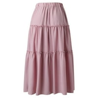 Női rugalmas magas derék Boho Maxi szoknya fodros a vonal Swing hosszú szoknyák Rózsaszín XL