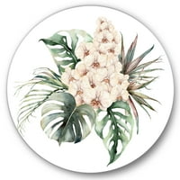 Designart 'Bouquet orchideákkal kókuszdalevelekkel és Monstera' Hagyományos körfém fali művészet - 29 -es lemez