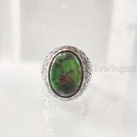 Zöld Réz Türkiz Mans Gyűrű, Természetes Zöld Réz Türkiz, Ezüst Ékszerek, Ezüst Gyűrű, Születésnapi Ajándék, Nehéz Férfi