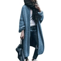 Kardigán Női pulóverek kötött hosszú ujjú nyitott első őszi-téli egyszínű laza kötött pulóver közepes hosszúságú kabát