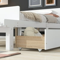 Teljes ágy lábtámasz paddal, fiókok - fehér - modern minimalista kialakítás - fenyőfa & kompozit tábla - tágas tároló