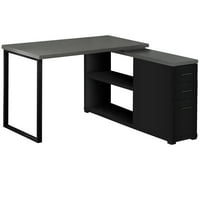 Monarch specialitások L-alakú MDF hordozható Bo fiókos fiókos fiókos számítógép asztal polcokkal, Fekete szürke