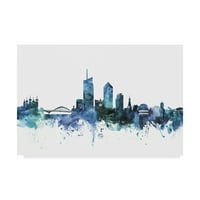 Védjegy Szépművészet 'Lyon France Blue Teal Skyline' vászon művészete, Michael Tompsett