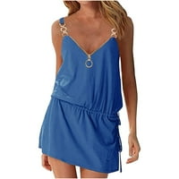 aoksee nyári ruhák nőknek Beach Dress Cover Ups Boho Virágmintás Mini ruha Sundresses, Kék