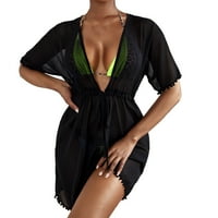 Baocc fürdőruha cover-up nők puszta háló Cover Up rövidnadrág Beach Cover Up Beach Wrap Bikini pakolások szilárd Pom