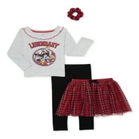 Mickey Mouse baba és kisgyermek lányok hosszú ujjú felső, tutu szoknya, nadrág és scrunchie, ruhakészlet, 12 m-5t