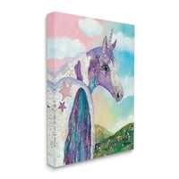 Stupell Industries Starry Eyed Unicorn Floral Floraly Meadow Collage Painting Galéria csomagolt vászon nyomtatott fali