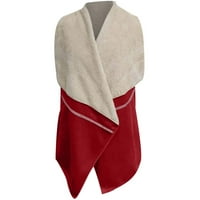 iOPQO Mellények Női pulóver mellény Női Vintage Alkalmi Egyszínű plüss mellény hajtóka nyitott első ujjatlan kabát