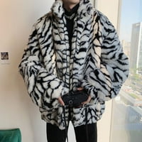 Téli kabátok férfiaknak férfiak Leopard Téli meleg divat kültéri gyapjú műszőrme ' kabát gallér felöltő, Fehér, XXL