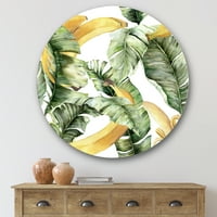 Designart „Levelek érett banánnal” tengeri és tengerparti körfém fali művészet - 36 lemez