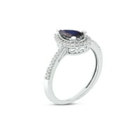 Imperial drágakő 10K fehérarany körte vágott kék zafír 1 10ct tw gyémánt halo női gyűrű