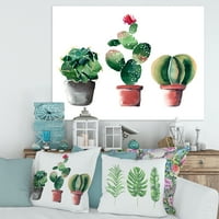 Három kaktusz agyag edényben a fehér festmény vászon művészeti nyomtatása