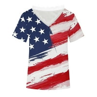 Női hazafias pólók elegáns alkalmi amerikai zászló nyomtatott csipke v nyakú Rövid ujjú felsők július 4. nyári felsők