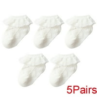 5Pairs Lányok Dupla csipke fodros zokni, XL, Bézs