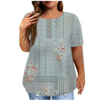 Gotyou Női felsők Női Rövid ujjú ing Kerek nyakú plusz méretű póló Vintage nyomtatott alkalmi felsők Szürke XL
