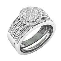 Dazzlingrock Collection kerek fehér gyémánt menyasszonyi klaszter eljegyzési gyűrű szett nőknek 10k Fehéraranyban,