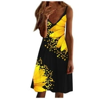 Bazyrey Női ruhák nyári ujjatlan Mini Ruhák Női virágos alkalmi kötőfék ruhák Sárga XL