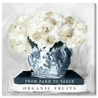 Wynwood Studio virágos és Botanikus Wall Art vászon nyomatok 'Farm asztali Könyvek' Virágok-Kék, fehér