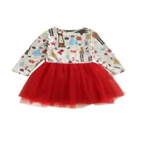 Bagilaanoe kisgyermek kislány karácsonyi ruha rajzfilm nyomtatás fodros Hosszú ujjú A-line hercegnő ruhák 1T 2T 3T
