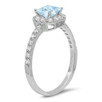 1.23 ct hercegnő vágott kék szimulált gyémánt 18K fehér arany évforduló eljegyzési halo gyűrű mérete 6.25