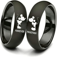 Ő és az övé Titán acél pár gyűrűk Mickey Mouse csók örökre együtt ígéret esküvői zenekar fekete .. kérem, vásároljon