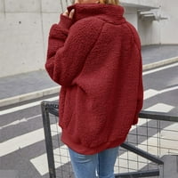 Miayilima Molett kabátok női őszi-téli meleg plüss Patchwork cipzáras zseb kapucnis Laza kabát női Piros M