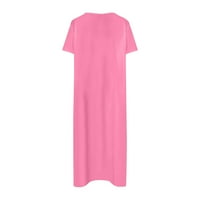 Yuwull női rózsaszín ruha plusz méretű nyári ruhák Női Alkalmi Divat szilárd Rövid ujjú Kerek nyakú zseb Hosszú ruha