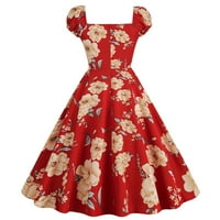 Ganfancp nyári ruhák Női Divat Vintage Rövid ujjú ruha V-nyakú nyomtatás Party Club ruha piros 2XL