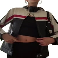 Női PU bőr motoros dzsekik kontraszt színű állvány gallér Hosszú ujjú cipzáras kabát őszi téli divat rövid felsőruházat