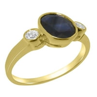 Brit gyártmányú 10K sárga arany természetes zafír & gyémánt női évforduló gyűrű-méret opciók-Méret 11.5