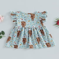 Lamuusaa kisgyermek lányok nyári a-line ruha repülő Hüvely O nyak virágos szarvasmarha nyomtatási ruha