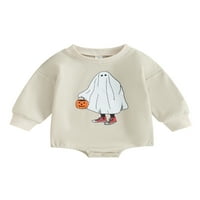 Mubineo Baby Romper, hosszú ujjú Legénység nyak Ghost Print őszi Body Halloween ruhák lányoknak fiúk