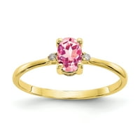 Ősi arany karátos sárga arany valódi gyémánt és rózsaszín turmalin Birthstone gyűrű