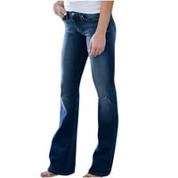 Hueook Jeans nadrág női molett méret szilárd Stretch gomb egyenes teljes hosszúságú vékony nadrág divat alkalmi laza