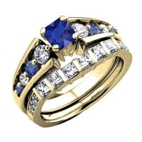 Dazzlingrock Collection 14k fehér gyémánt és kék zafír női menyasszonyi eljegyzési gyűrű szett, sárga arany, Méret