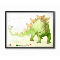 A Stupell dinoszaurusz és a gyümölcs zöld sárga gyerekek óvodai festményének keretes fal művészete a Saturday Este