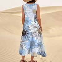 Yubatuo női nyári alkalmi Boho nyomtatott Laza Sundress zseb Ujjatlan O-nyakú Maxi ruhák Női Sky Blue XL