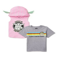 Baby Yoda baba és kisgyermek lányok kapucnis tartály felső és rövid ujjú póló, 2-csomag, méretek 12m-5T