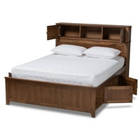 Baxton Studio riko modern és kortárs átmeneti dió barna kész fa queen méretű platform tároló ágy