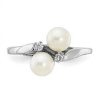Finest arany 14k fehér arany polírozott Diamond & Pearl Szerelőgyűrű, Méret 6