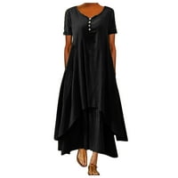 wendunide nyári ruhák nőknek Női Alkalmi szilárd ruha V-nyakú Rövid ujjú szabálytalan laza hosszú ruha Fekete XXXL